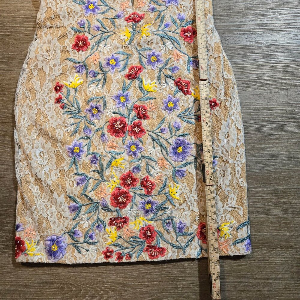 Jovani Floral Embroidered Mini Dress Size 10 Plunge Neckline Sequins All Over - Picture 9 of 13